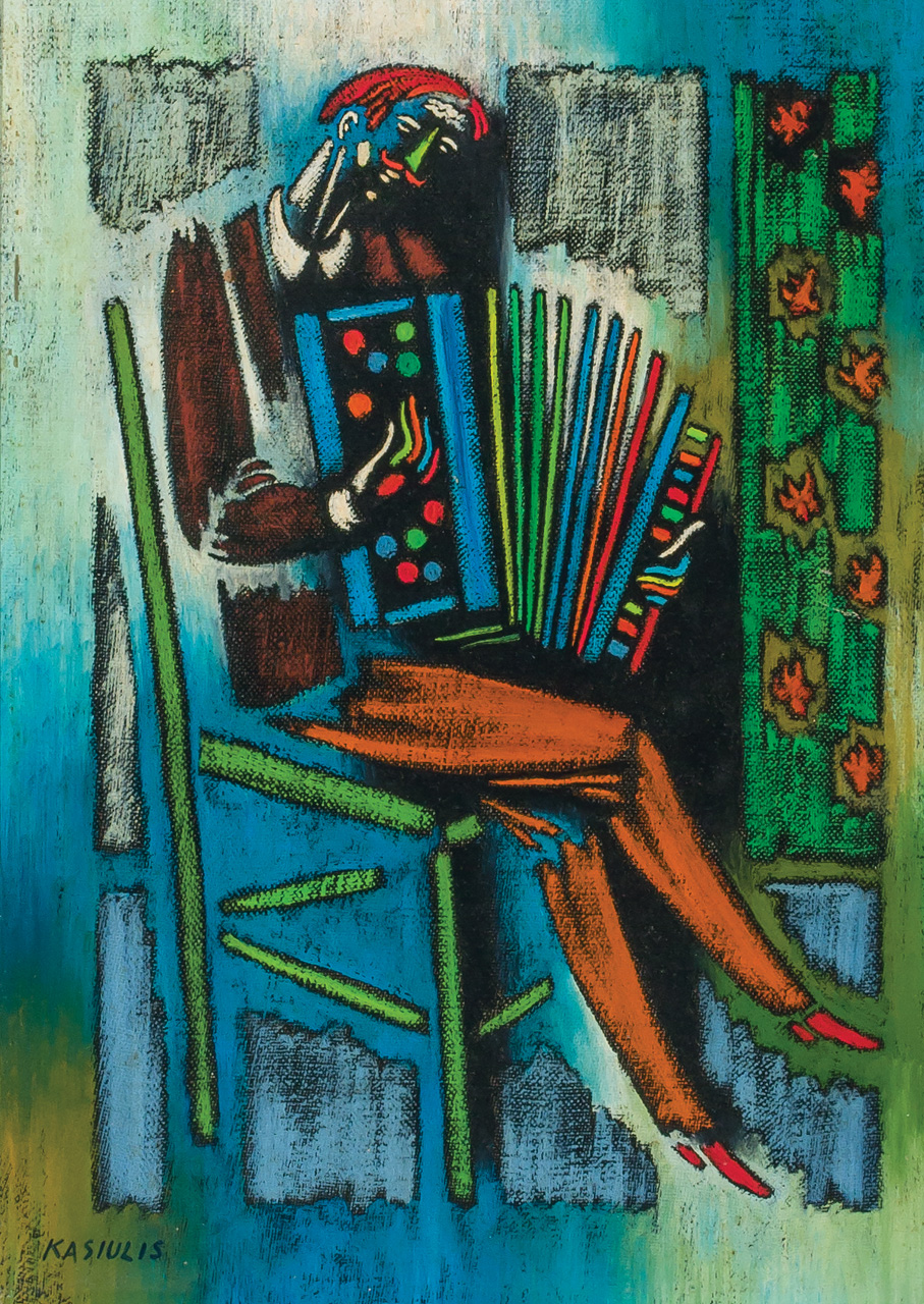 Appraisal: VYTAUTAS KASIULIS Lithuanian - Man Playing Accordian oil on canvas