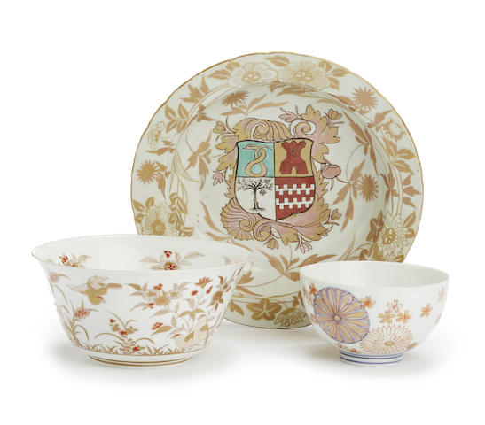 Appraisal: A Japanese Arita rouge-de-fer armorial dish and two other pieces