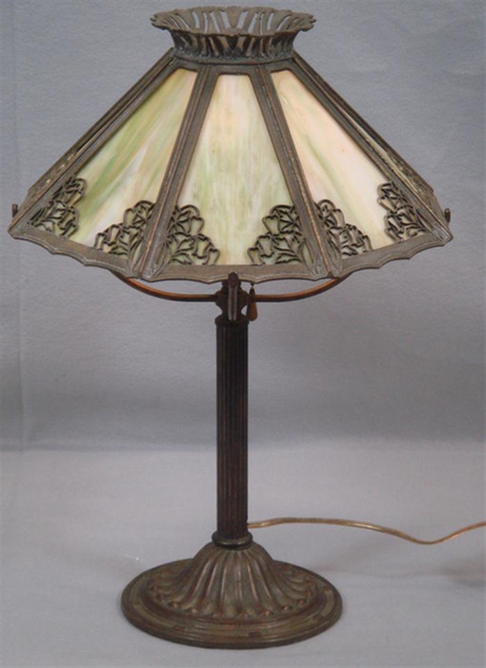 Appraisal: Bradley Hubbard panel green slag glass table lamp d h