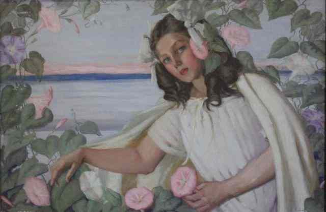 Appraisal: EILERS Emma O C Young Girl Among Pink Flowers Signed