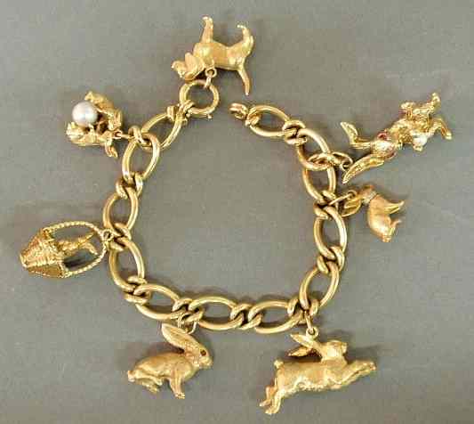 Appraisal: Charm bracelet k yg long supporting seven various animal charms