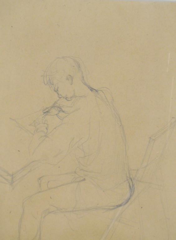 Appraisal: KEITH VAUGHAN A Boy seated at a table pencil sketch