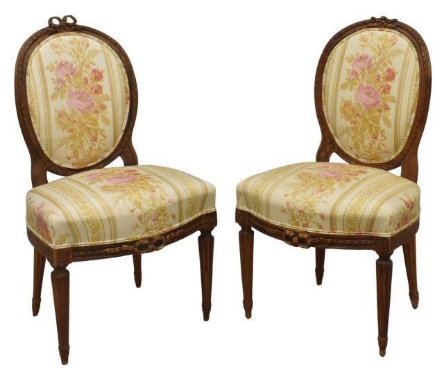 Appraisal: pair French Louis XVI style upholstered side chairs early th