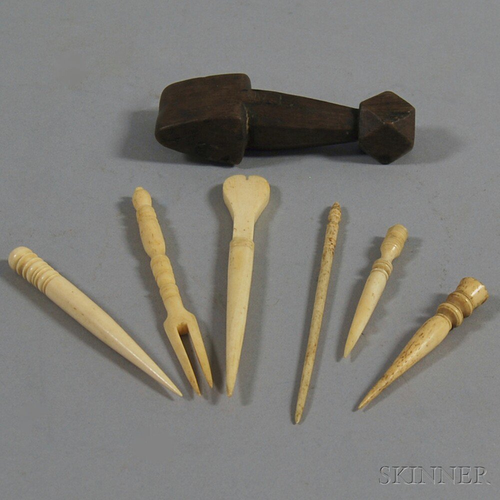 Appraisal: Seven Small Mostly Carved Bone Implements th th century lg