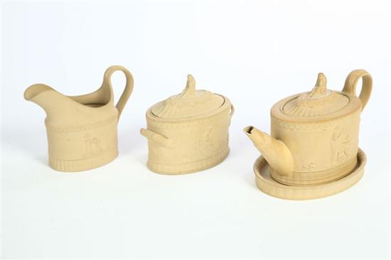 Appraisal: CANEWARE TEA SET A three piece tea set with classical