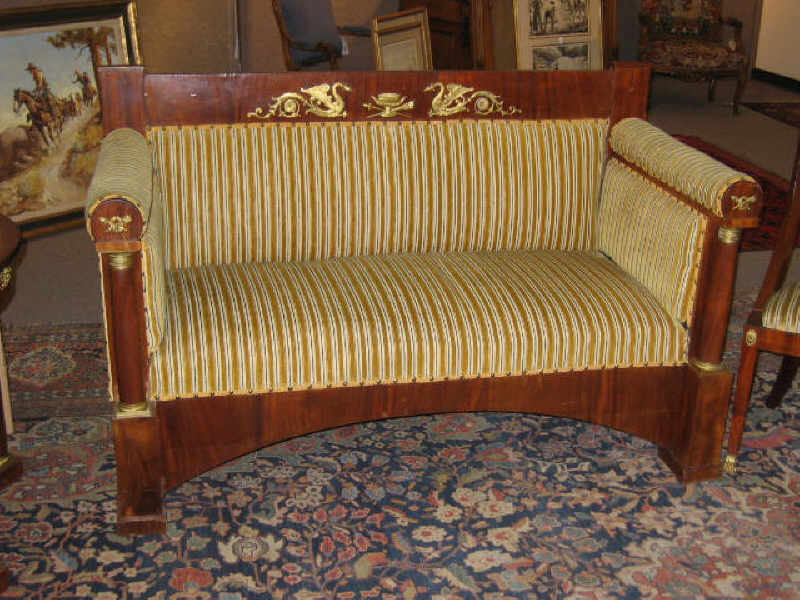 Appraisal: FRENCH TH CENTURY MAHOGANY AND ORMOLU SETTEE Having a straight