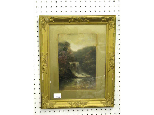 Appraisal: W Collins Oil on Board landscape with bridge over a