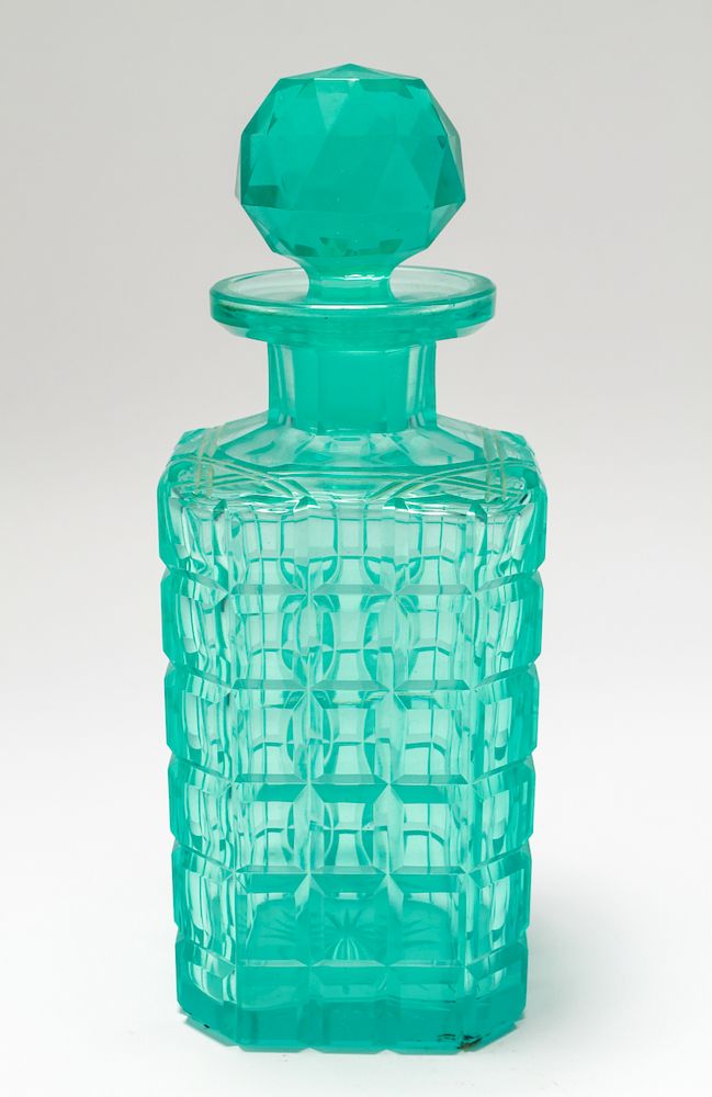 Appraisal: Art Deco Style Turquoise Color Crystal Decanter Art Deco style