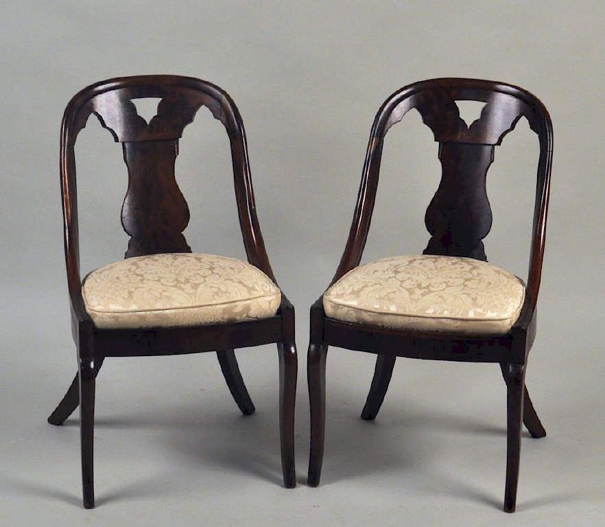 Appraisal: Pair American Classical Gondola Side Chairs upholstered in silk brocade