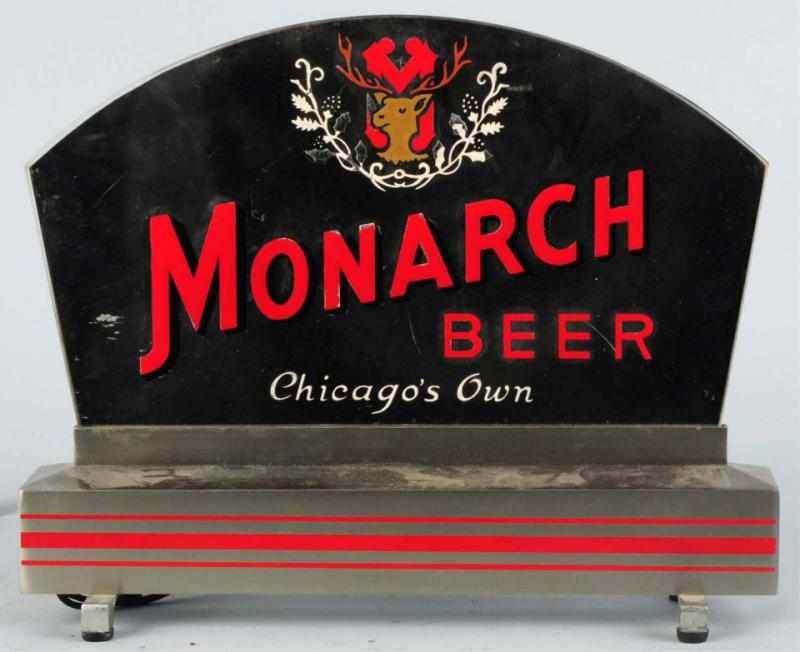 Appraisal: Monarch Beer Reverse Glass Embossed Light-Up Sign Brown stag graphic