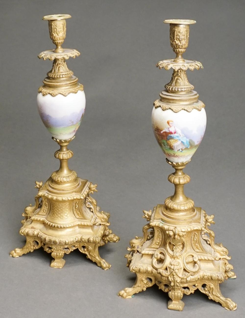 Appraisal: Pair Sevres Type Bronze Mounted Porcelain Candlesticks H in cm