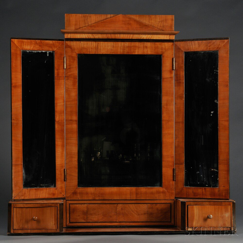 Appraisal: Biedermeier-style Cherry-veneer and Part-ebonized Dressing Mirror second half th century