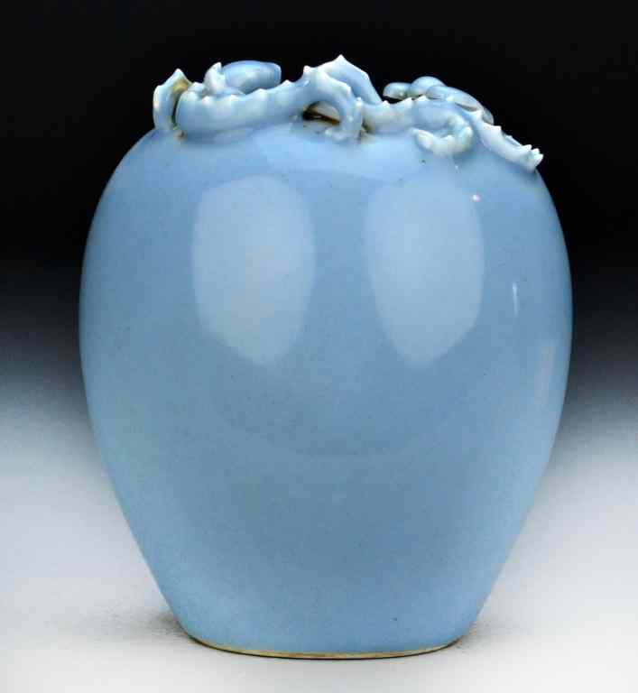 Appraisal: Chinese Robin's Egg Blue Porcelain VaseWith molded raised dragon and