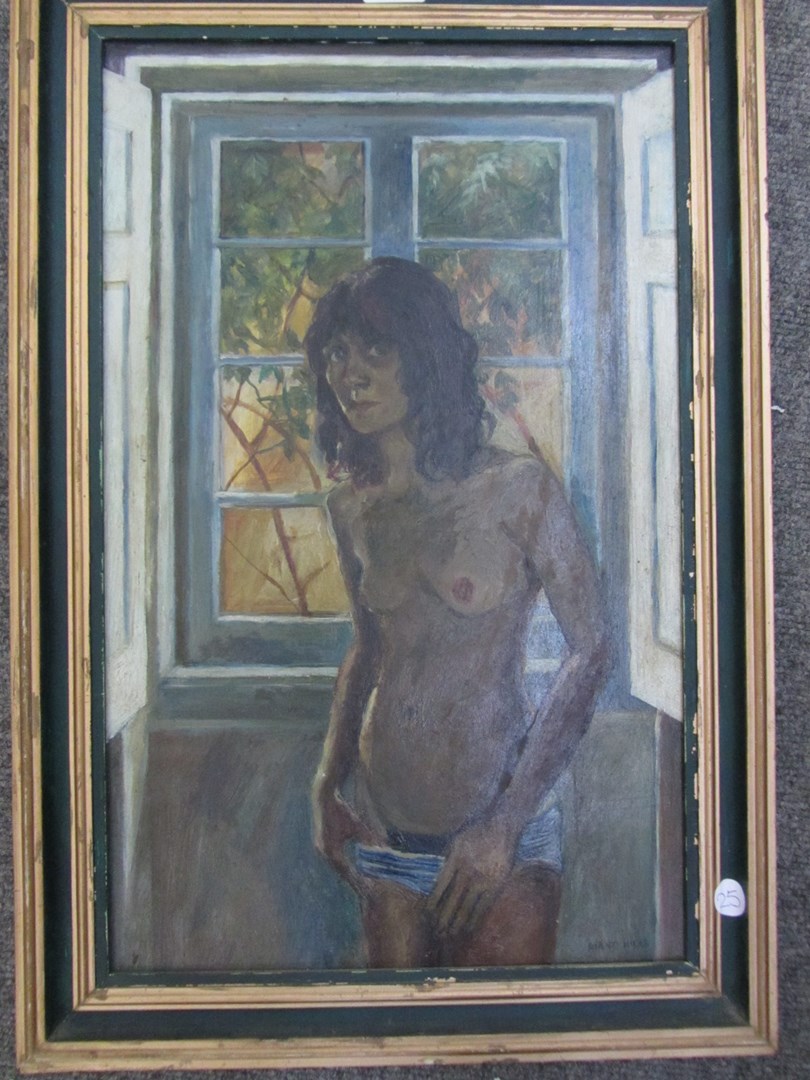 Appraisal: Diane Hills th century Self portrait by window oil on