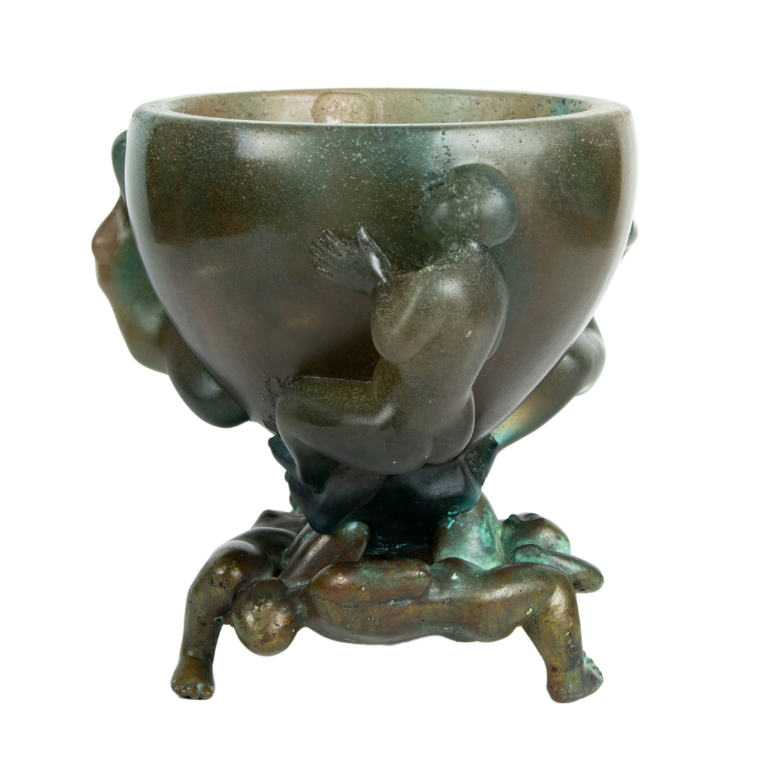 Appraisal: A DAUM PATE DE VERRE GLASS AND BRONZE FIGURAL SONGE