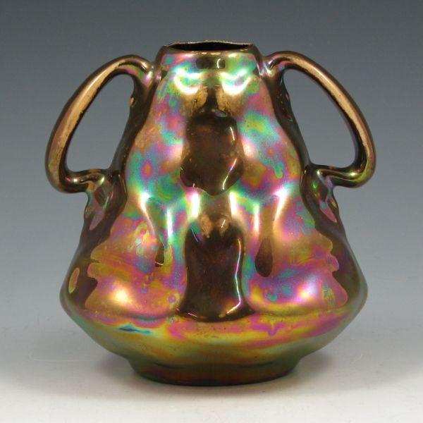 Appraisal: Owens Venetian handled vase with iridescent glaze treatment Unmarked There