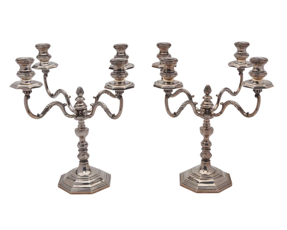 Appraisal: Pair of Mexican Silver Four Arm Candelabra retailed by TANE