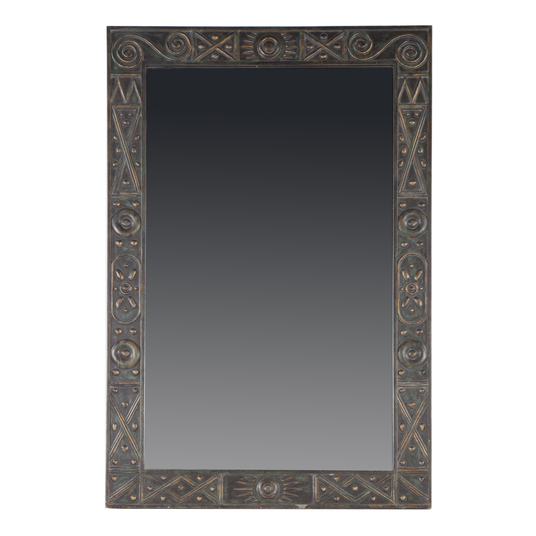 Appraisal: Contemporary cast brass mirror th century cast scrolls and geometric