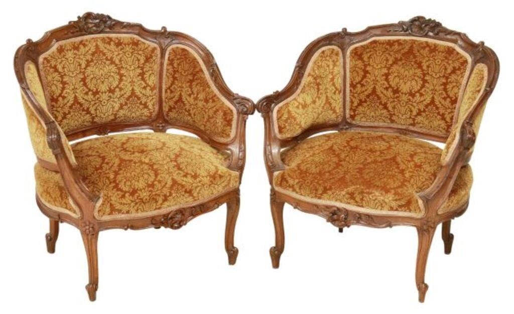 Appraisal: pair Italian Louis XV style armchairs th c carved foliate