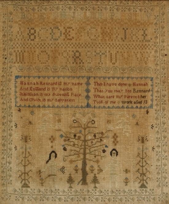 Appraisal: English Needlework Sampler Worked by Hannah Rennard Circa Worked in