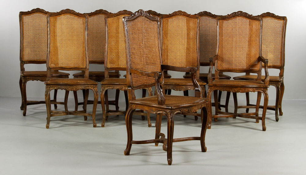 Appraisal: - French Chairs Set of eight custom French chairs cane