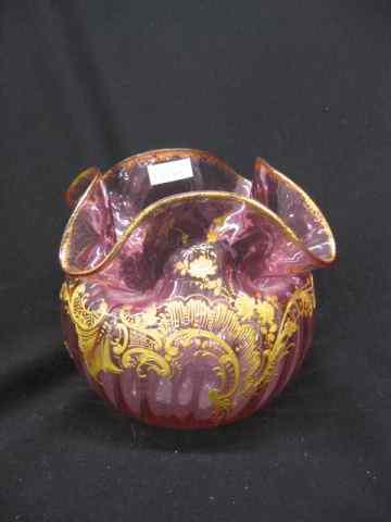 Appraisal: Victorian Cranberry Art Glass Vase gold floral on ribbed body