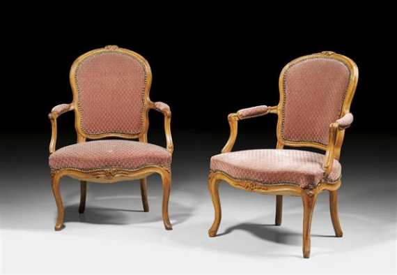 Appraisal: PAIR OF FAUTEUILS EN CABRIOLET Louis XV France circa Shaped