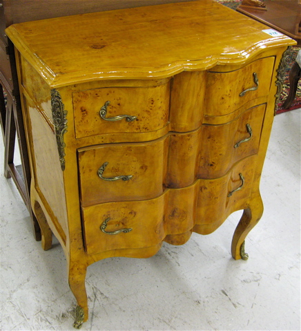 Appraisal: LOUIS XV STYLE PETITE COMMODE a three-drawer design of burl