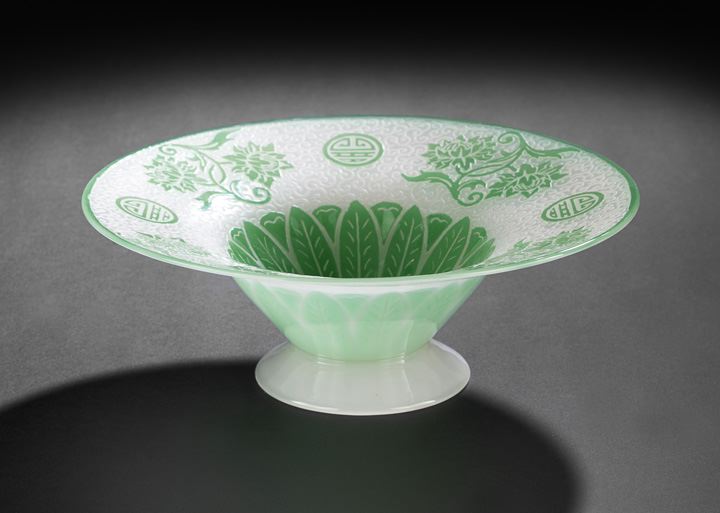 Appraisal: Fine Steuben Jade-Over-Alabaster Cameo-Cut Glass Centerpiece Bowl first quarter th