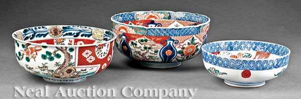 Appraisal: A Group of Three Japanese Porcelain Bowls probably Meiji Period