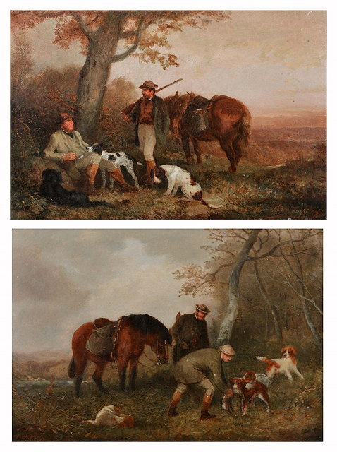 Appraisal: WILLIAM JOSEPH SHAYER - The shoot a pair signed oils