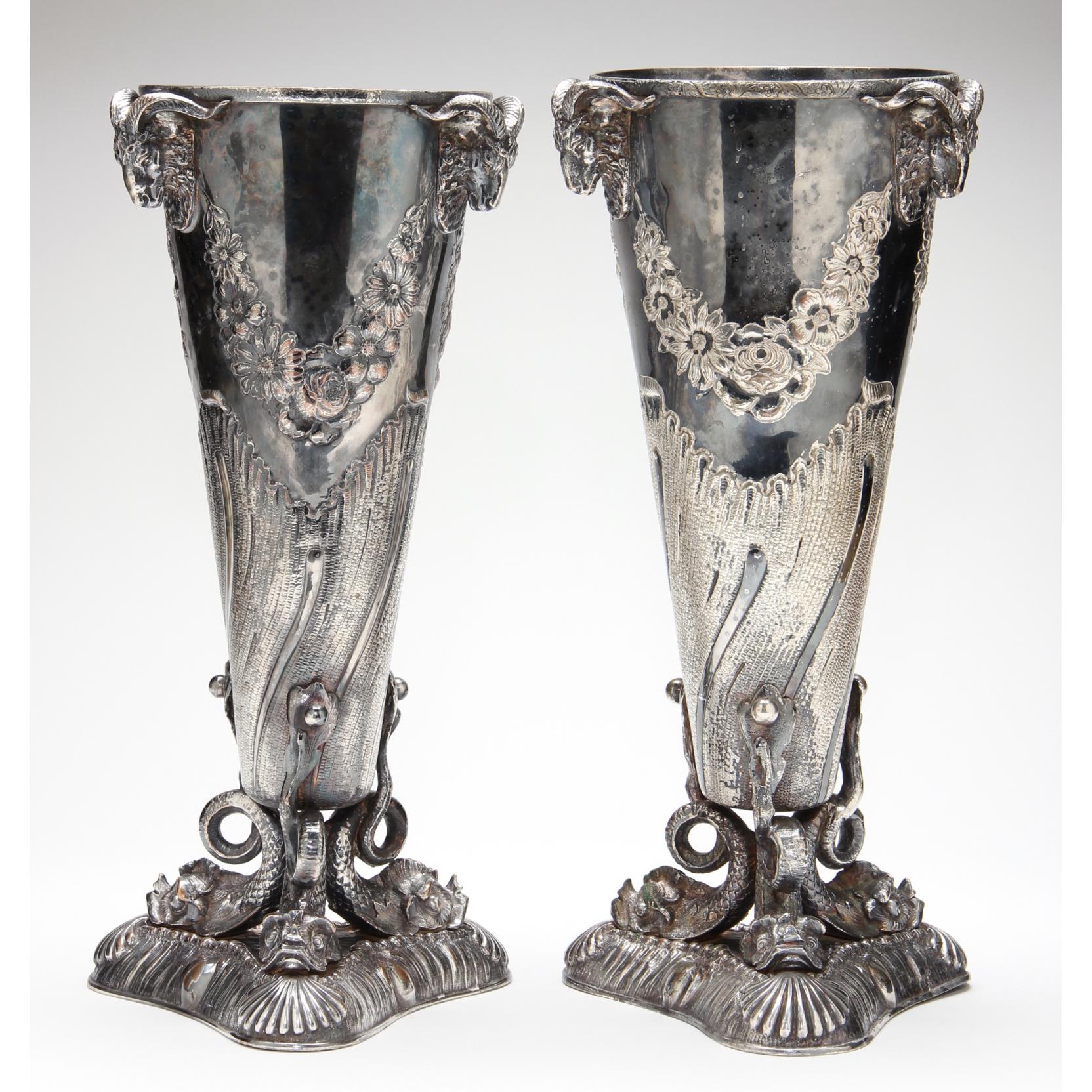 Appraisal: Pair of Antique Silverplate Banquet Vases in the Classical Revival