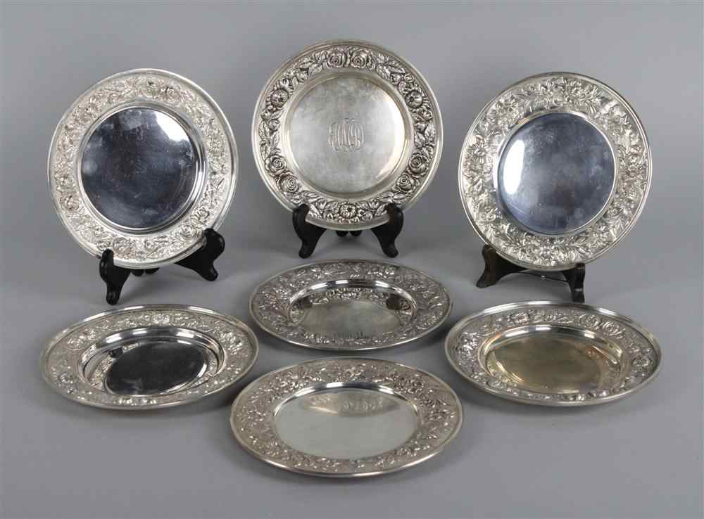 Appraisal: SEVEN STIEFF STERLING ''ROSE'' PATTERN BREAD AND BUTTER PLATES marked