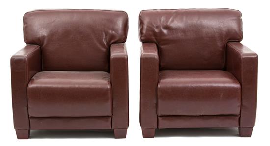 Appraisal: Sale Lot A Pair of Brown Leatherette Arm Chairs th