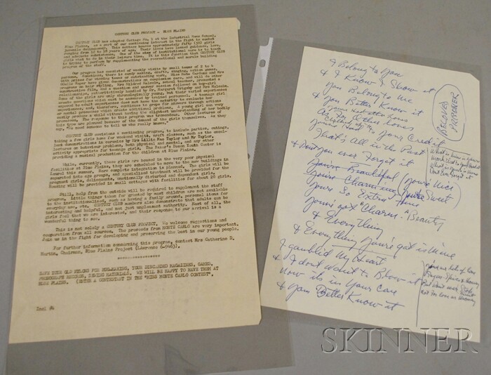 Appraisal: Group of Duke Ellington's Handwritten Notations and Lyrics possibly for