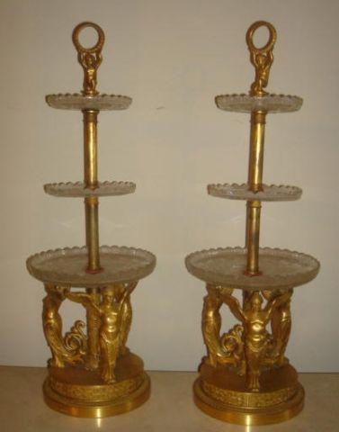 Appraisal: THOMIRE Pierre Philippe Pair of Tazzas tier bronze and crystal