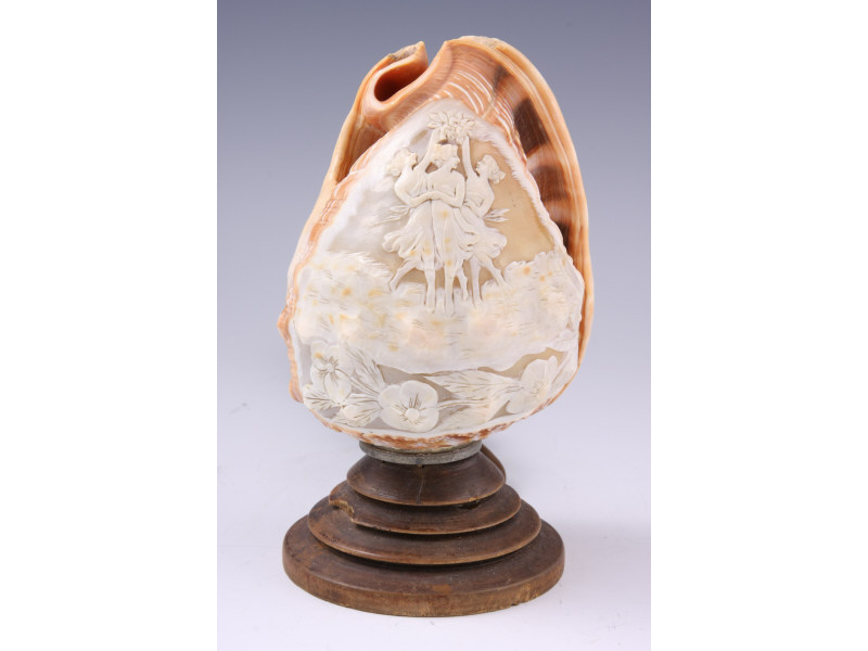 Appraisal: Carved Conch Shell Cameo Lamp possibly Italian the top depicting