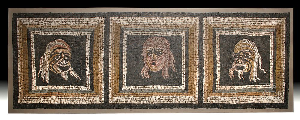 Appraisal: Superb Roman Stone Mosaic - Actors w Masks Roman the