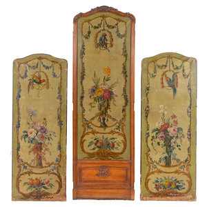 Appraisal: Three French Painted Panels Attributed to Raymond Louis Charmaison French