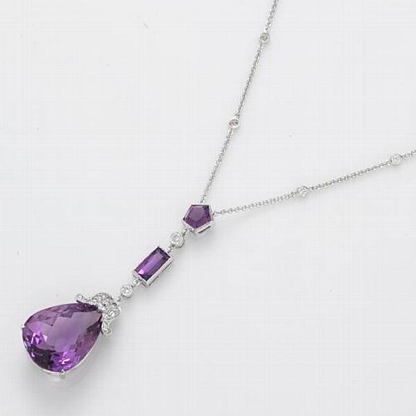 Appraisal: An amethyst diamond and k white gold necklace length in