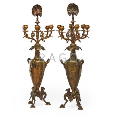 Appraisal: PAIR OF CONTINENTAL BRONZE CANDELABRA -light with dog foot motif