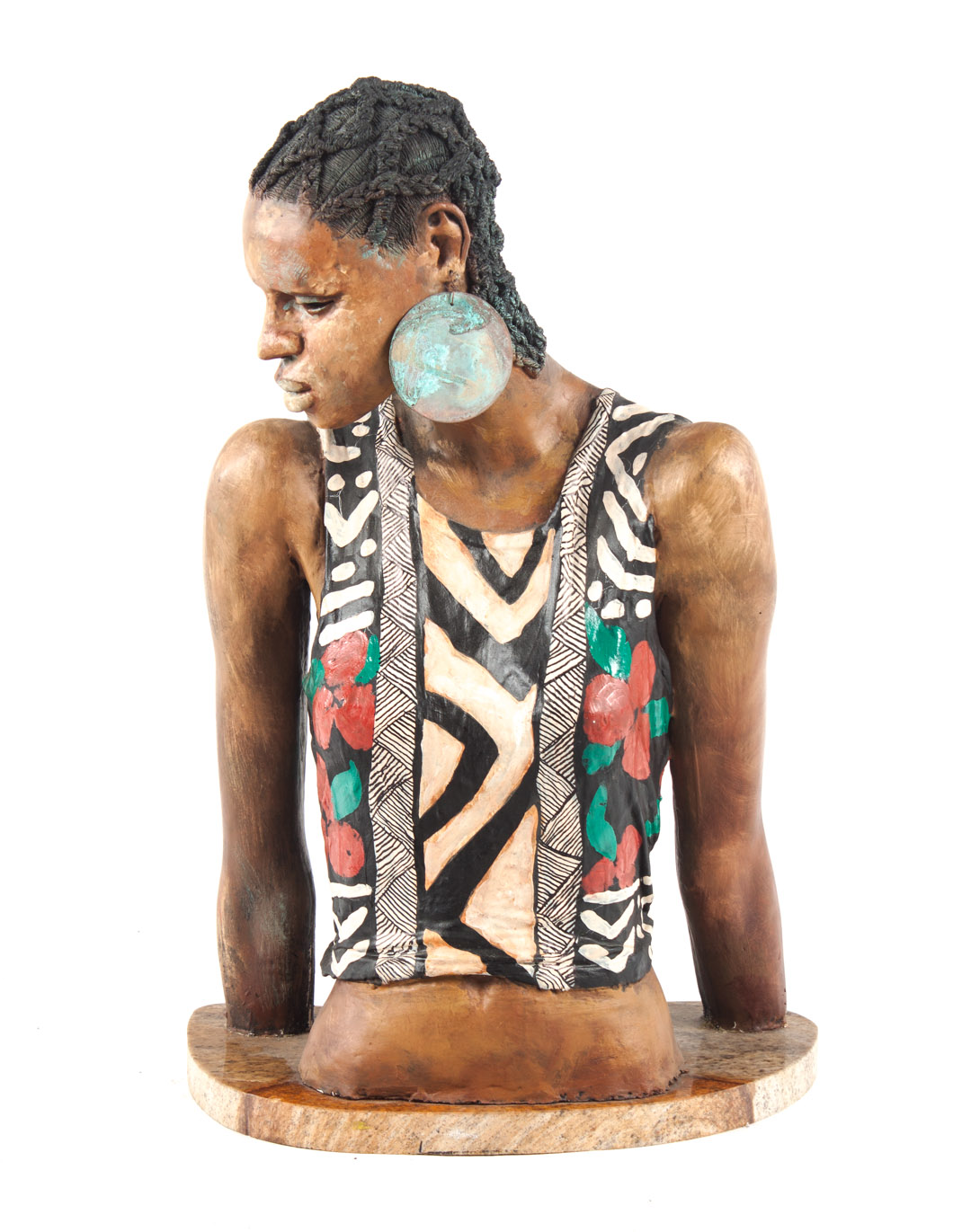 Appraisal: Woodrow Nash sculpture American b African Female Torso painted ceramic