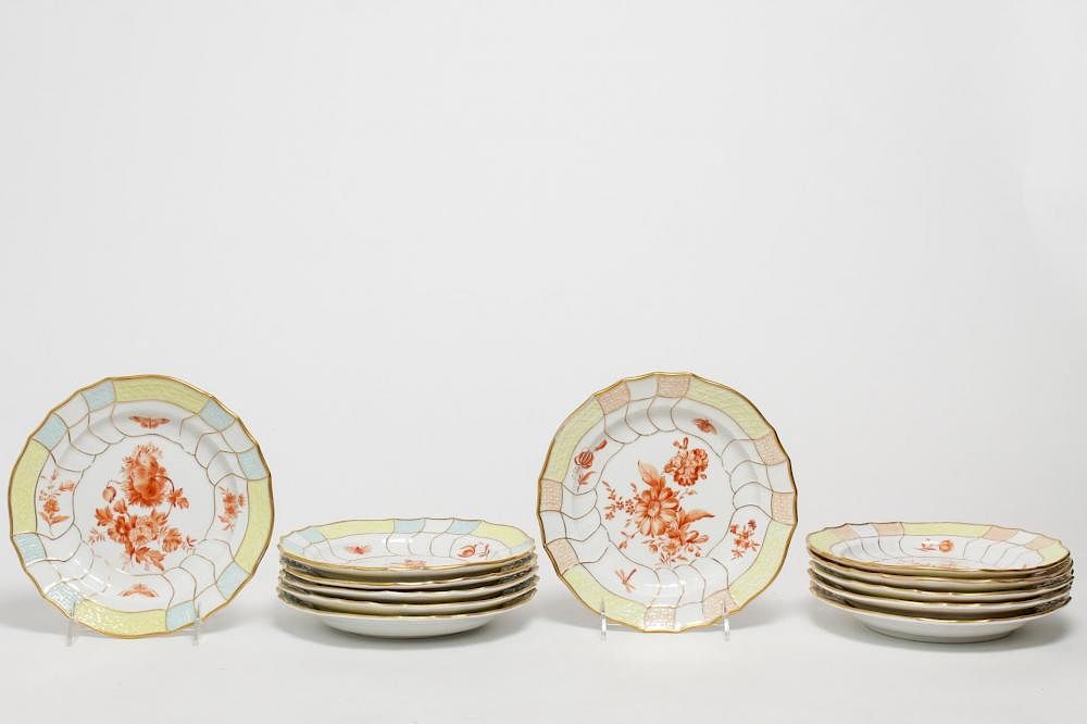 Appraisal: German Porcelain Dessert Plates Hand-Painted Antique German hand-painted porcelain cake