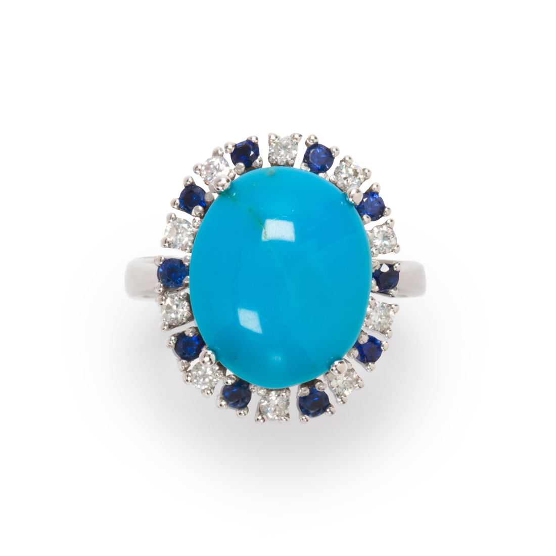 Appraisal: A TURQUOISE SAPPHIRE DIAMOND AND FOURTEEN KARAT WHITE GOLD RING