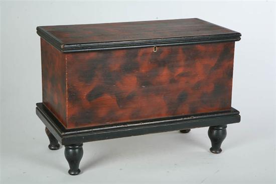 Appraisal: MINIATURE DECORATED BLANKET CHEST Poplar with black and red paint