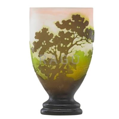 Appraisal: GALLE Cameo glass vase with pasture landscape on pink frosted