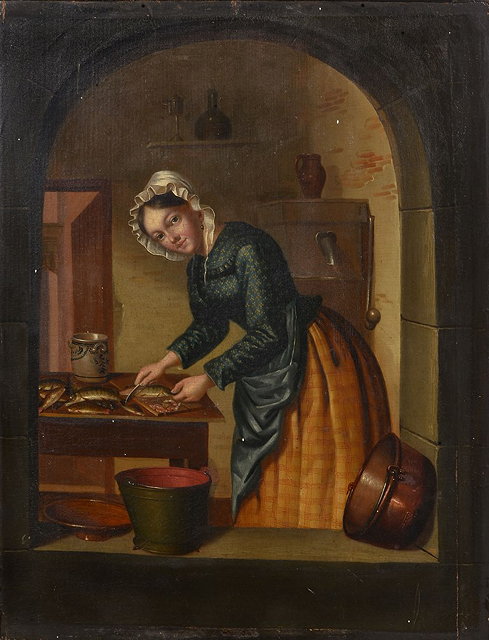 Appraisal: Jan Hendrick Van Grootvelt - A lady preparing fish viewed