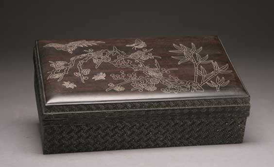 Appraisal: INLAID ZITAN WOOD BOX Chinese zitan wood box of rectangular