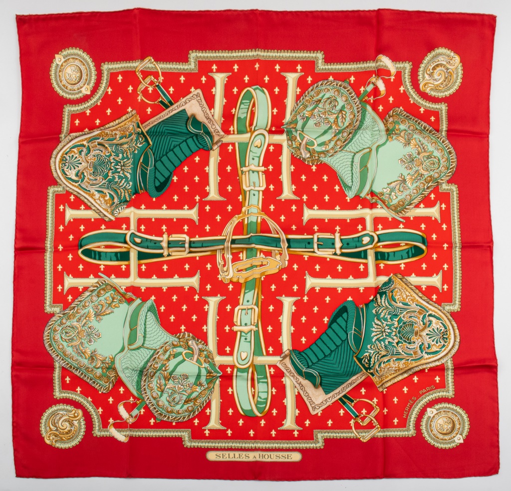 Appraisal: HERMES SELLES A HOUSSE SILK SCARF Hermes silk scarf in