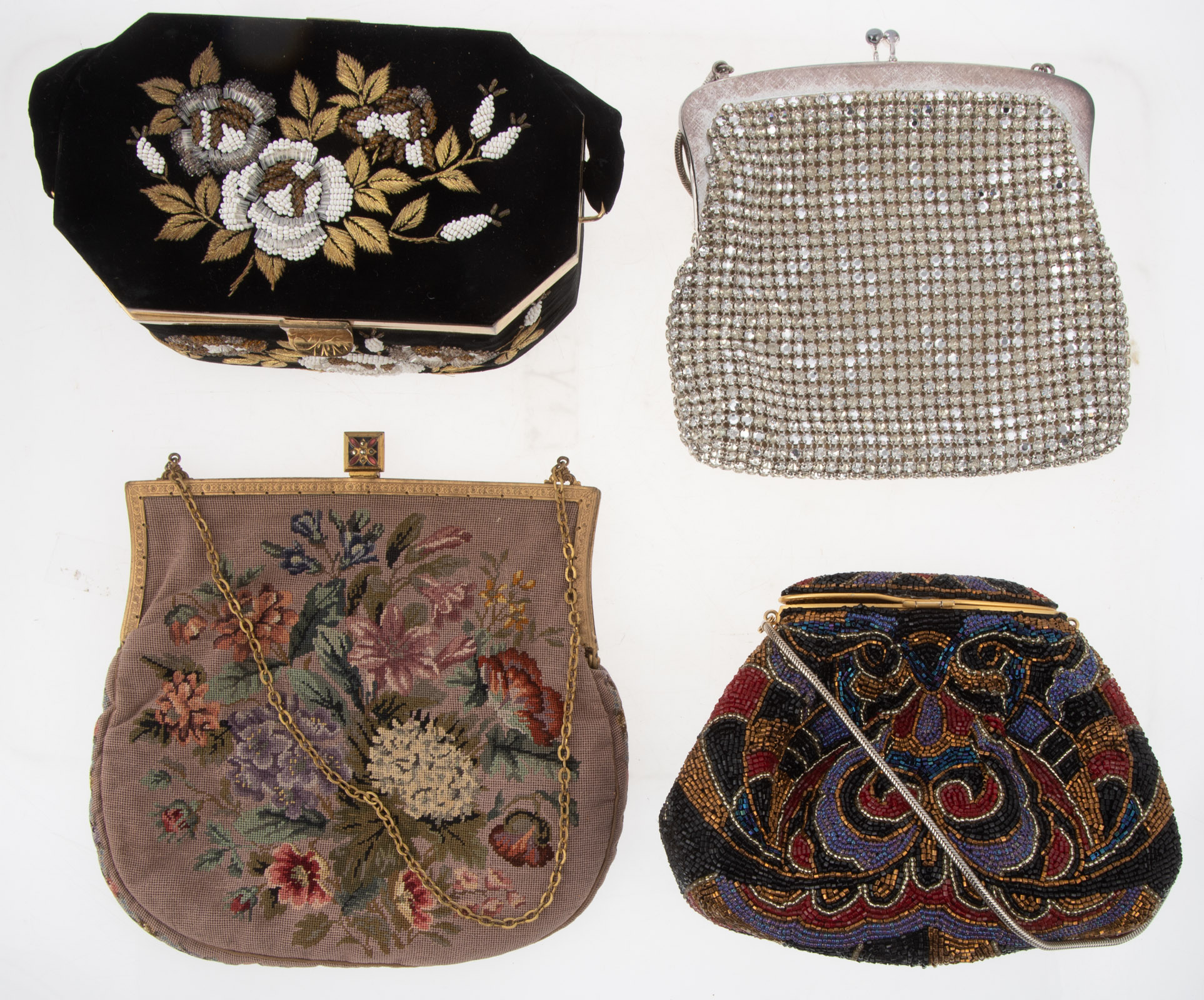 Appraisal: FOUR EVENING BAGS including a West German rhinestone in H